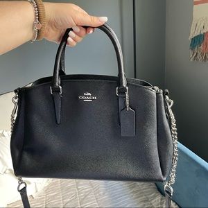 Coach Crossgrain Leather Mini Sage Carryall Bag Black with Silver Hardware